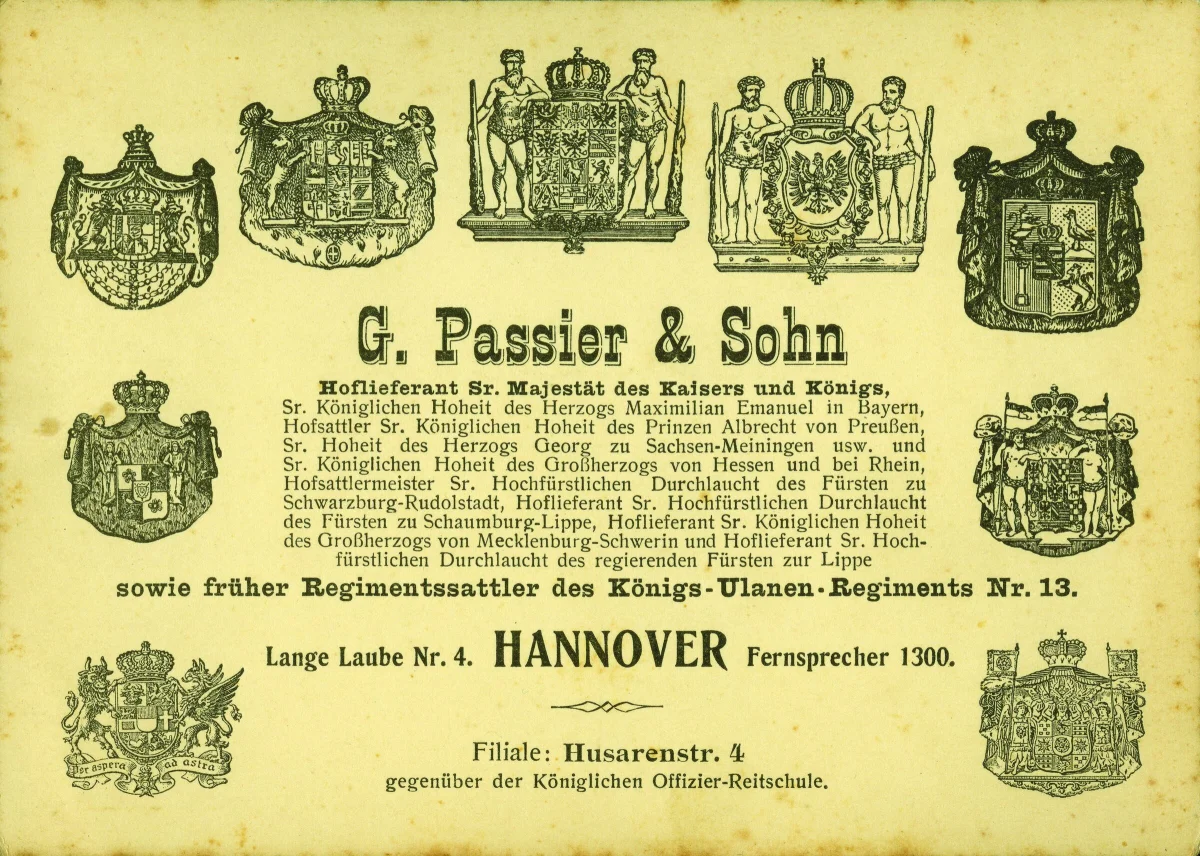 Historischer Briefkopf: G. Passier & Sohn, Hoflieferant Sr. Majestät des Kaisers und Königs, Hannover
