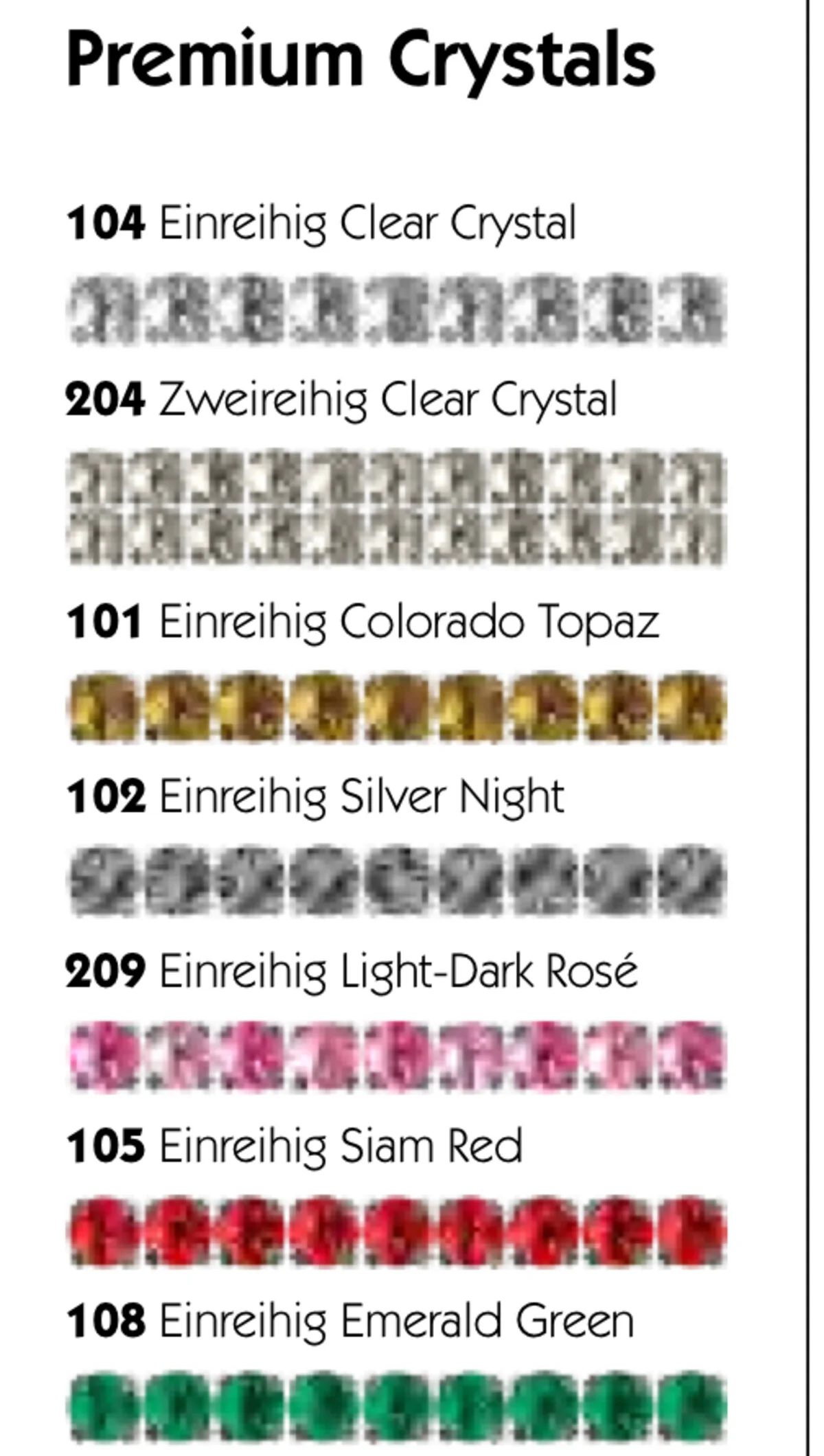 Premium-Crystal-Reihen für den Efter (Katalog-Ausschnitt)